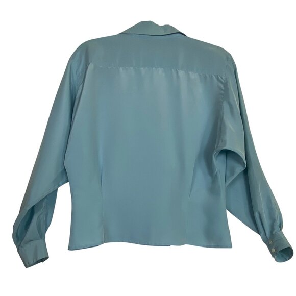 Vintage Chaus Light Blue Button-Up Blouse Size 10 Eighties Secretary Boss Classy - Picture 2 of 4
